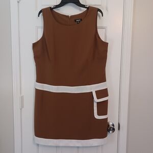 Metro Style Brown Mini Shift Dress Faux Pocket Sz 18P